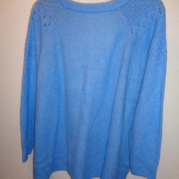 Evri Women's Plus Size Crewneck Pointelle Sweater Size 2X NWT Blue - Picture 8 of 11